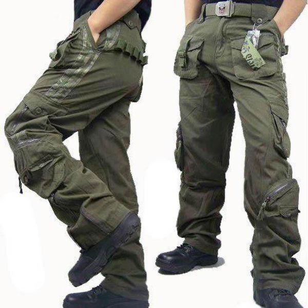 

men's pants four seasons outdoor tactical pockets design cargo military solid color cotton trouser mens clothing, Black