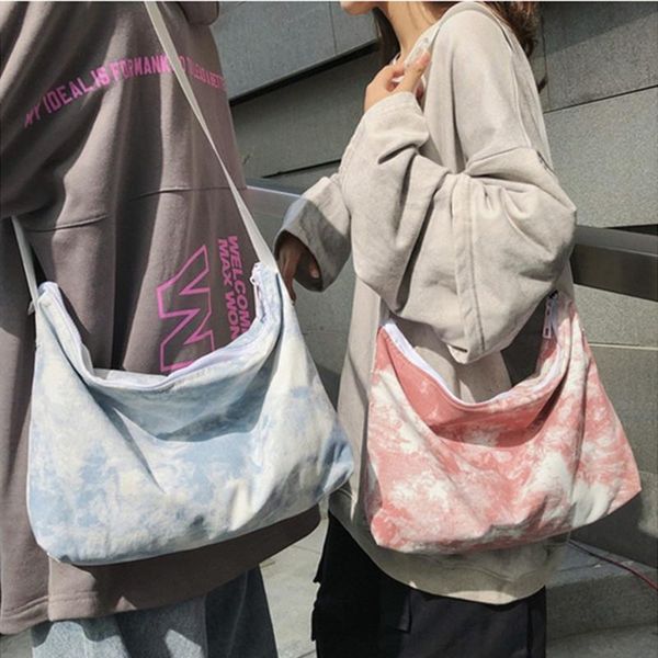 

tie-dye canvas shoulder bag women casual tote messenger bags unique fashion cotton female handbags cross-body duffel