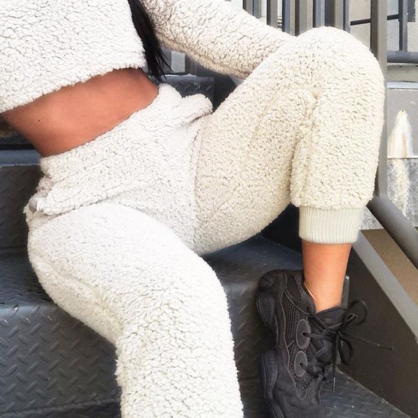 

women's pants & capris fall/winter 2021 lamb wool high waist street wear holiday clothing trousers casual sportswear, Black;white