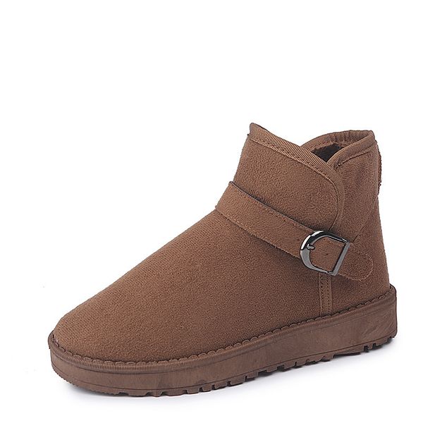 

boots style fashion round toe winter comforty flat solid faux suede shoes women ankle keep warm snow boots, Black