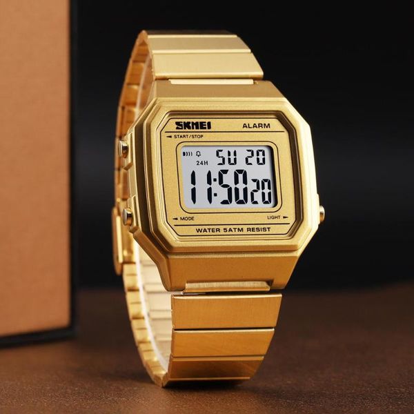 Relógios de pulso skmei relógios digitais retro relógios squart dial led luz cronógrafo data semanas de aço inoxidável macho 50m relógios impermeáveis ​​reloj