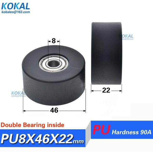

[put46-22]4pcs 608/636/62900 46mm 4.6cm soft rubber pu tpu big double ball bearing inside black flat type wheels 6/8/10x46x22mm other door h