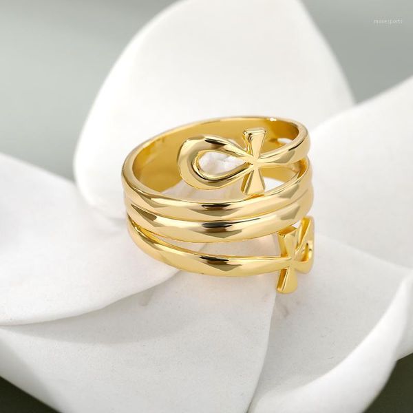 

wedding rings cross egyptian ankh life symbol ring for women men stainless steel gold couple hollow out vintage punk finger 2021 bff1, Slivery;golden