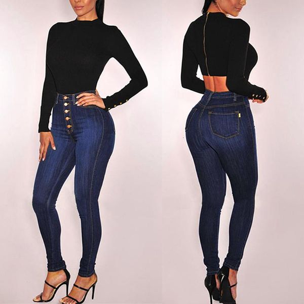 

women's jeans high waist slim women korean fashion chic pencil skinny 22ox, Blue