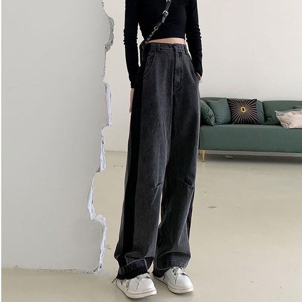 

women's jeans spring autumn women trousers strip high waist wide-leg 2021 fashion loose mopping with edges mom washed pants, Blue