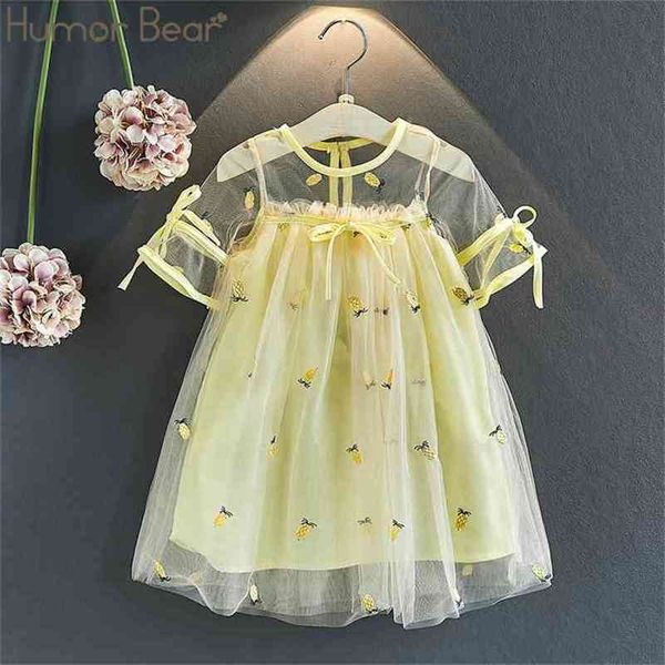 Verão fruta meninas vestidos casamento arco bordado laço princesa tulle crianças elegante 3-7 anos 210611