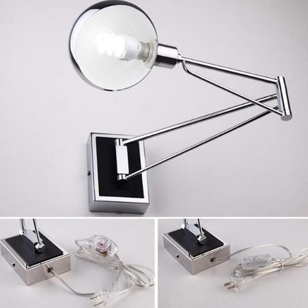 

wall lamps sgrow metal study light modern long arm led folding with dimmer switch for bedroom bedside reading chrome