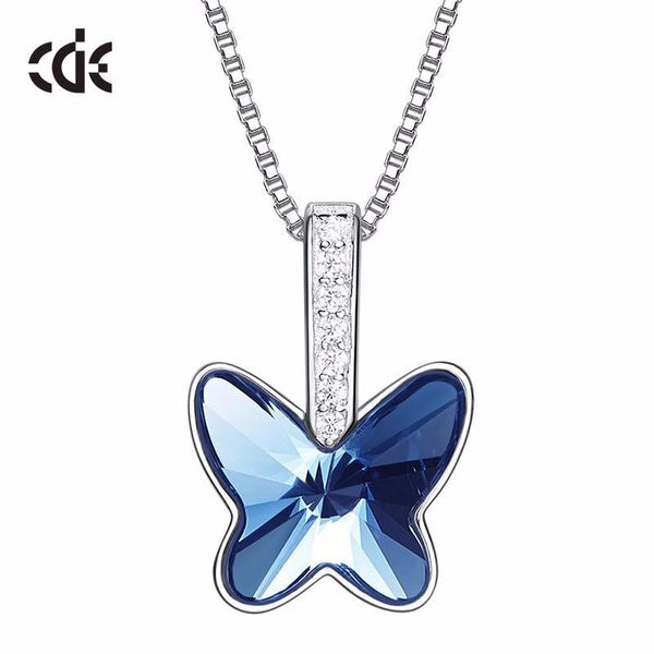 

necklace s925 sterling silver element crystal bow romantic blue