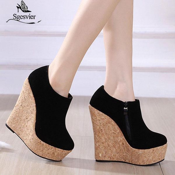 

dress shoes sgesvier 2021 est super high heel wedges platform women spring summer party prom round toe pumps, Black