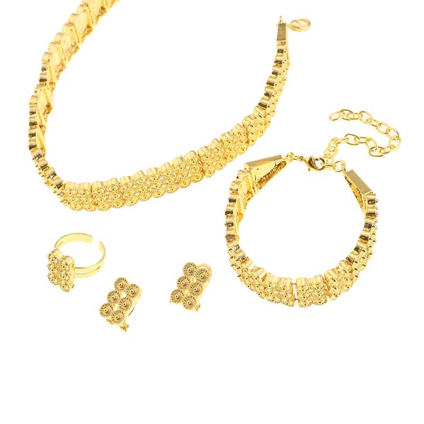 Girocolli in oro etiope Collana Bracciale Orecchini Anello per donna Set di gioielli africani Eritrea Habesha