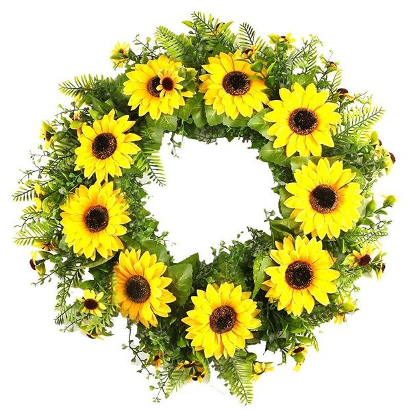 

artificial sunflower wreath green leaves and sunflowers home party window wall decor wedding decorative flowers & wreaths