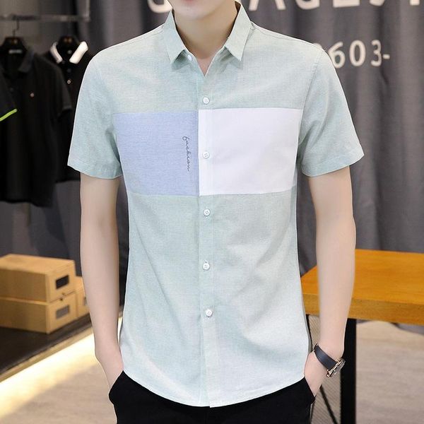 

men's casual shirts shirt korean trend color matching splicing cardigan handsome simplicity short sleeve youth fashion harajuku lapel, White;black