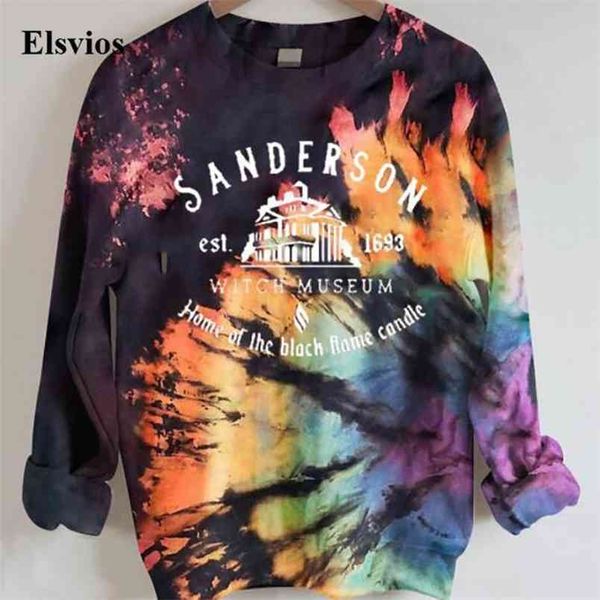 

women round neck casual sweatshirts fashion tie-dye letter print hoodie sweatshirt spring autumn long sleeve pullover 210910, Black