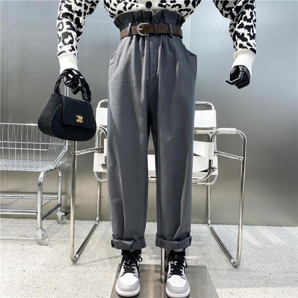 

women's pants & capris brand niche design 2021 flower bud high waist foreign style versatile casual tooling straight tube harlan trouse, Black;white