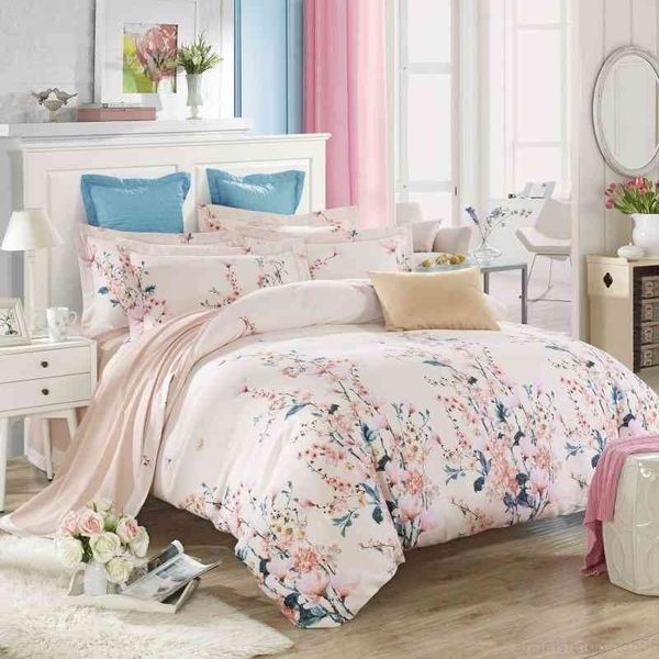 

floral blossom printed duvet cover bed sheet  king size 4pcs 100%brushed cotton bedding set ultra soft and easy care