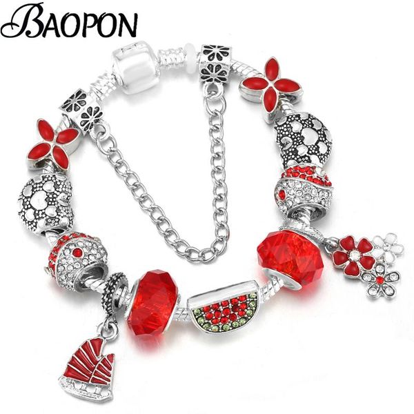 

charm bracelets european style ball pentant bracelet fit crystal flower watermelon beads brand for women jewelry gift pulseras, Golden;silver