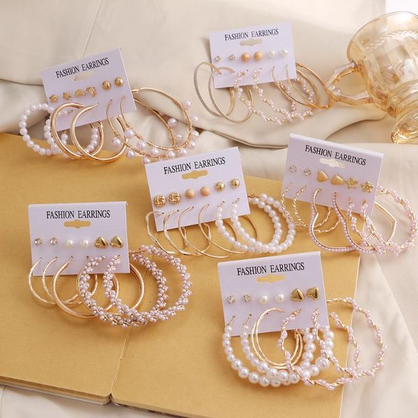 

hoop & huggie vintage drop earrings for women female statement geometric golden circle pearl hanging dangle set 2021 jewelry, Golden;silver