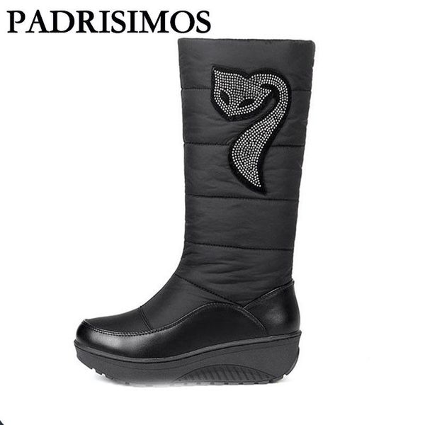 

boots 2021 winter snow women's cotton waterproof down bottom thick hair warm student shoes, Black