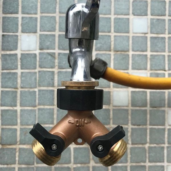 

watering equipments y garden hose connector splitter solid brass body backyard 2 way valve adapter#g3