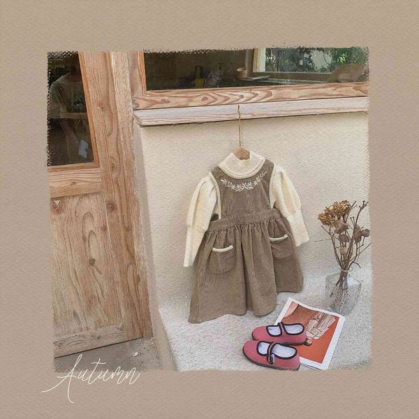 

baby sleeveless casual fashion girl dress embroidered corduroy trim princess toddler children vest floral, Red;yellow