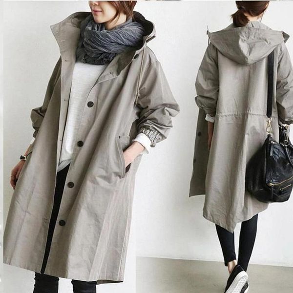 

women's jackets windbreaker hooded long 2021 spring and autumn casual wear extra large 5xl korean style coat, Black;brown