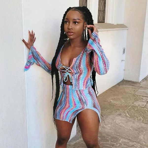 

women's tracksuits 2021 autumn and winter style printed strappy slim t-shirt miniskirt casual suit, Gray
