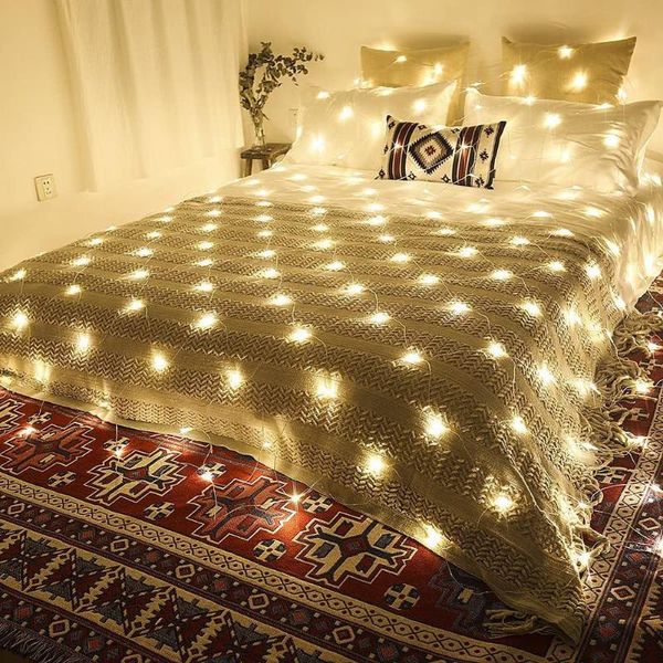

strings 96 led net string light 1.5x1.5m mesh lamp for indoor bedroom living room outdoor garden waterproof hanging decoration