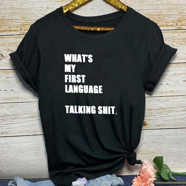 

my first language letter print women t shirt short sleeve o neck loose ladies fashion tee mujer, White