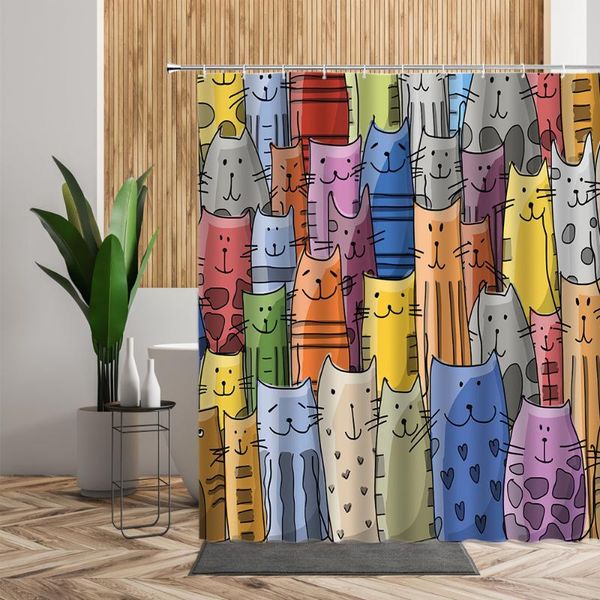 

shower curtains colorful cartoon cat curtain set funny cats bathroom decor waterproof fabric children baby home window bath room