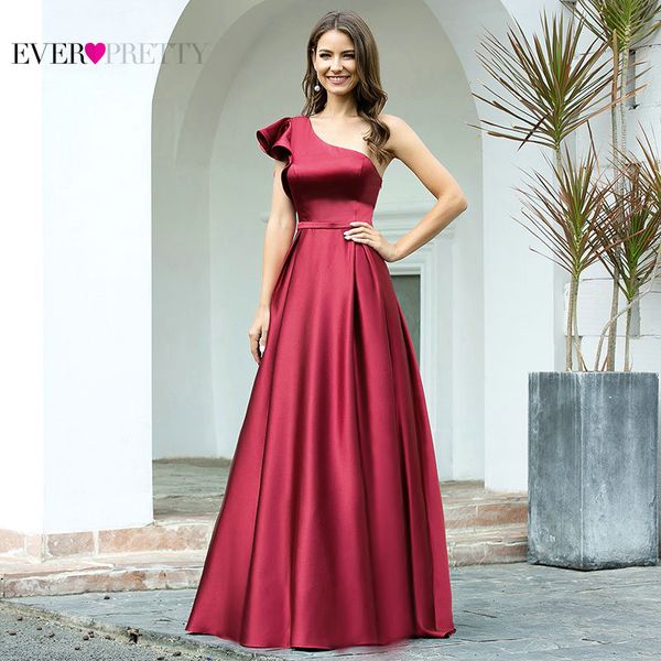 

burgundy prom dress ever pretty ep00649bd elegant princess a line one shoulder ruffles long satin formal party gowns robe femme, Black;gray