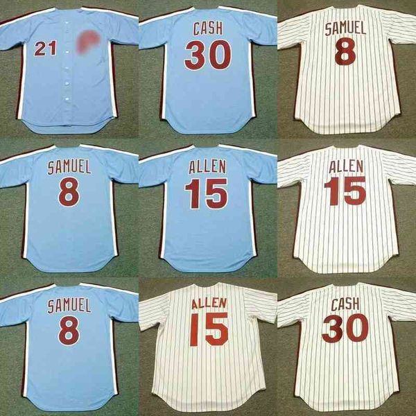 

men 8 juan samuel 15 richie allen 30 dave cash 1976 baseball jersey, Black