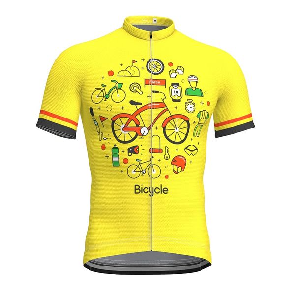 

2021 Men's Short Sleeve Cycling Jersey Summer Spandex Yellow Bike Top Mountain Quick Dry Moisture Wicking Sports Clothing Apparel / Athleisure, Only jersey a