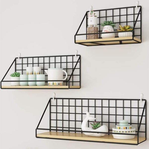

hooks & rails nordic style wooden&iron wall shelf organizer holder kitchen supplies hanging storage cabinet for home/ bathroom items