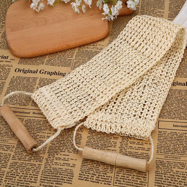 

towel skin care exfoliating scrubber bathroom supplies durable rub wooden handle back strap