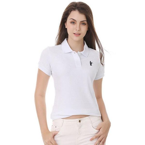 

women's polos summer lady short sleeve shirts deer logo casual women lapel cotton fashion slim, White