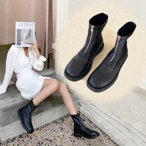 

boots guidi net red front zipper short women's thick soled heel middle versatile, Black
