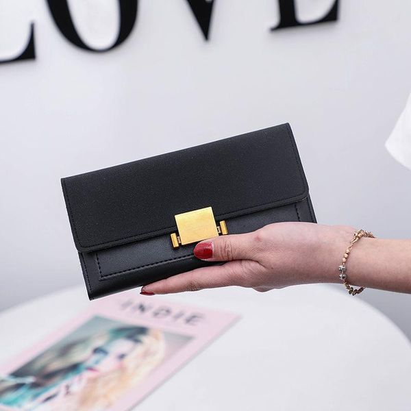 

wallets ladies wallet fashion simple long lock clutch korean trendy tri-fold handle pu womens and purses, Red;black
