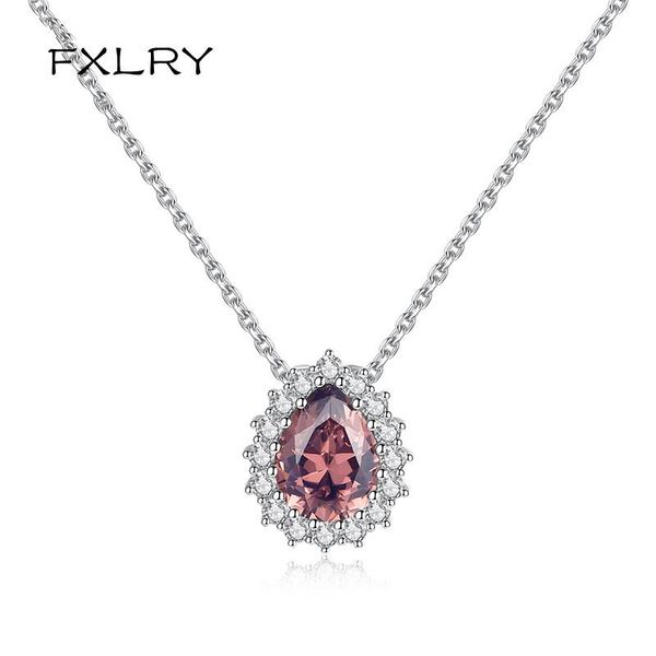 

chains fxlry simple and stylish zircon link chain water drop pendant necklaces for women jewelry available in multiple colors, Silver