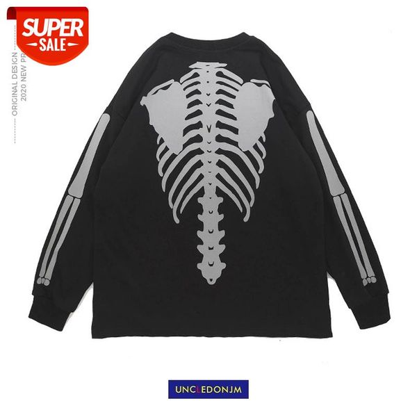 

uncledonjm skeleton long sleeve t-shirt men's high street hip-hop rap loose tie dyed tee ly-g7 #wx6a, White;black