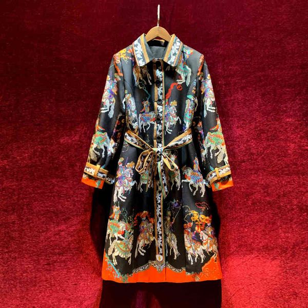 

women's trench coats european and american women's clothing autumn style long-sleeved single-breasted retro print fashion trench c, Tan;black