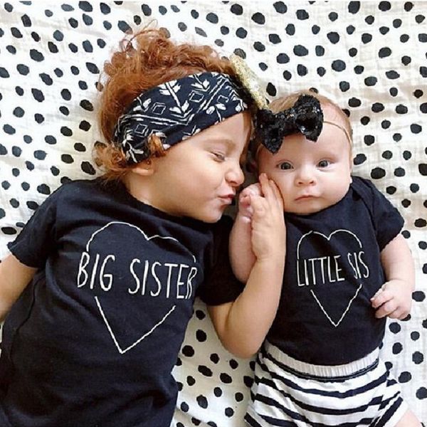 

big sister baby girl's t-shirts cotton infant tees shirt summer sleeved toddler baby clothes girl t shirt children outfits 210413, White;black