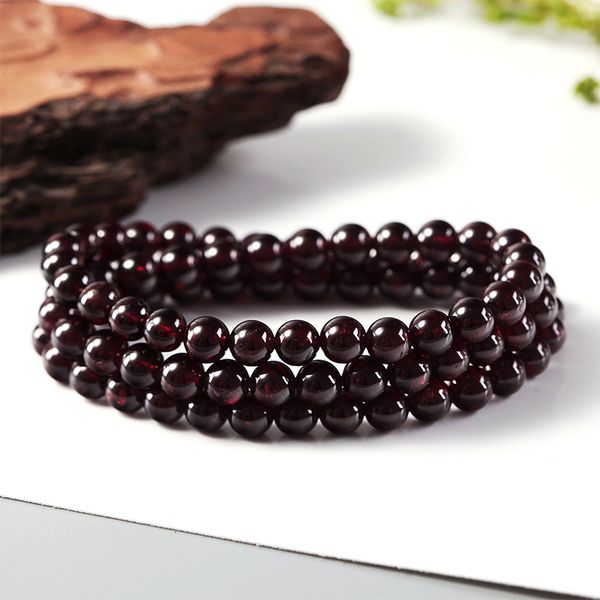 

5.5-6mm wine red garnet bracelet natural gem strands, Black