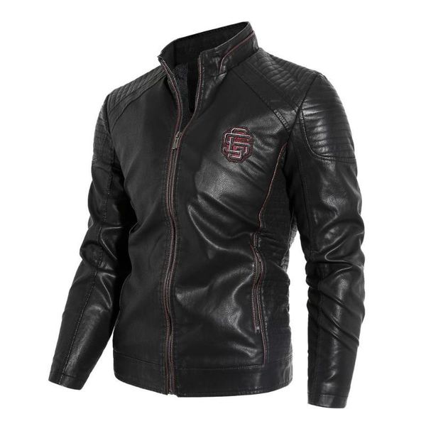 

men's fur & faux sz.wensidi 59 quality leather jackets 2021 autumn winter coats casual motorcycle pu jacket male biker, Black