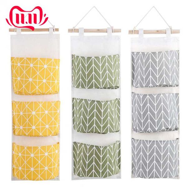 

storage boxes & bins 3 pockets hanging bag for cotton linen wall bags door pouch bedroom home office organizer save space