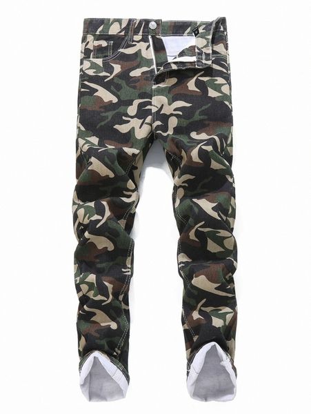 

romwe guys camo straight leg jeans 82wr#, Blue