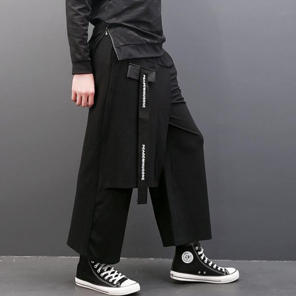 

men's pants 2021 autumn hair stylist personalized ribbon wide leg night club loose nine points haren, Black