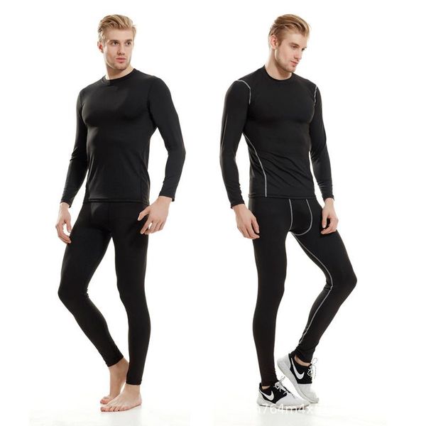 

running sets fitness clothes men's suit autumn and winter long-sleeved trousers basketball training compression clothing quick-drying, Black;blue