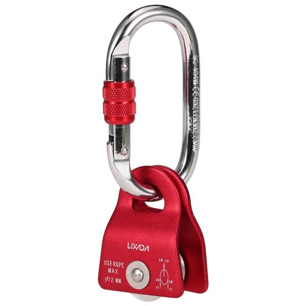 

lixada 20kn bearing mobile pulley with 25kn screw locking carainber for rigging climbing mountaineering tree carving accessory cords, slings