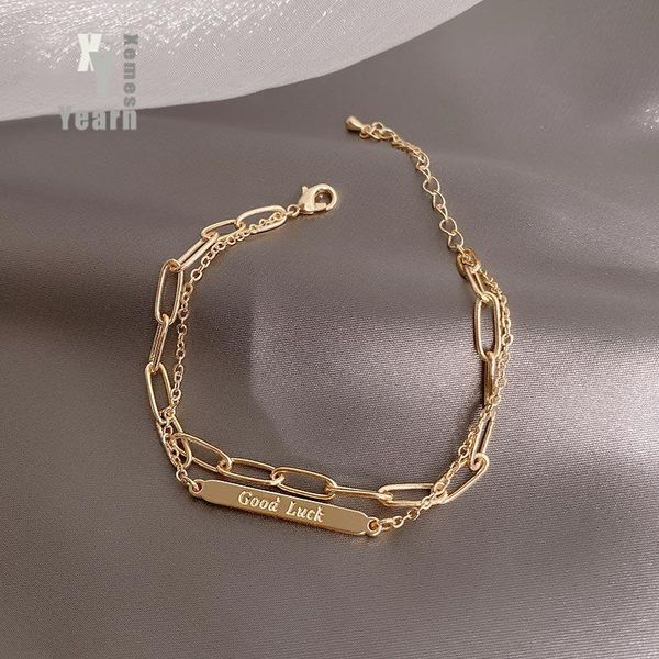 

charm bracelets 2021 classic good luck double metal for women's korean fashion jewelry gothic girl's bracelet student acc, Golden;silver