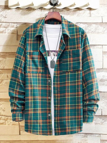 

men plaid dual pockets shirt without tee r4hr#, White;black